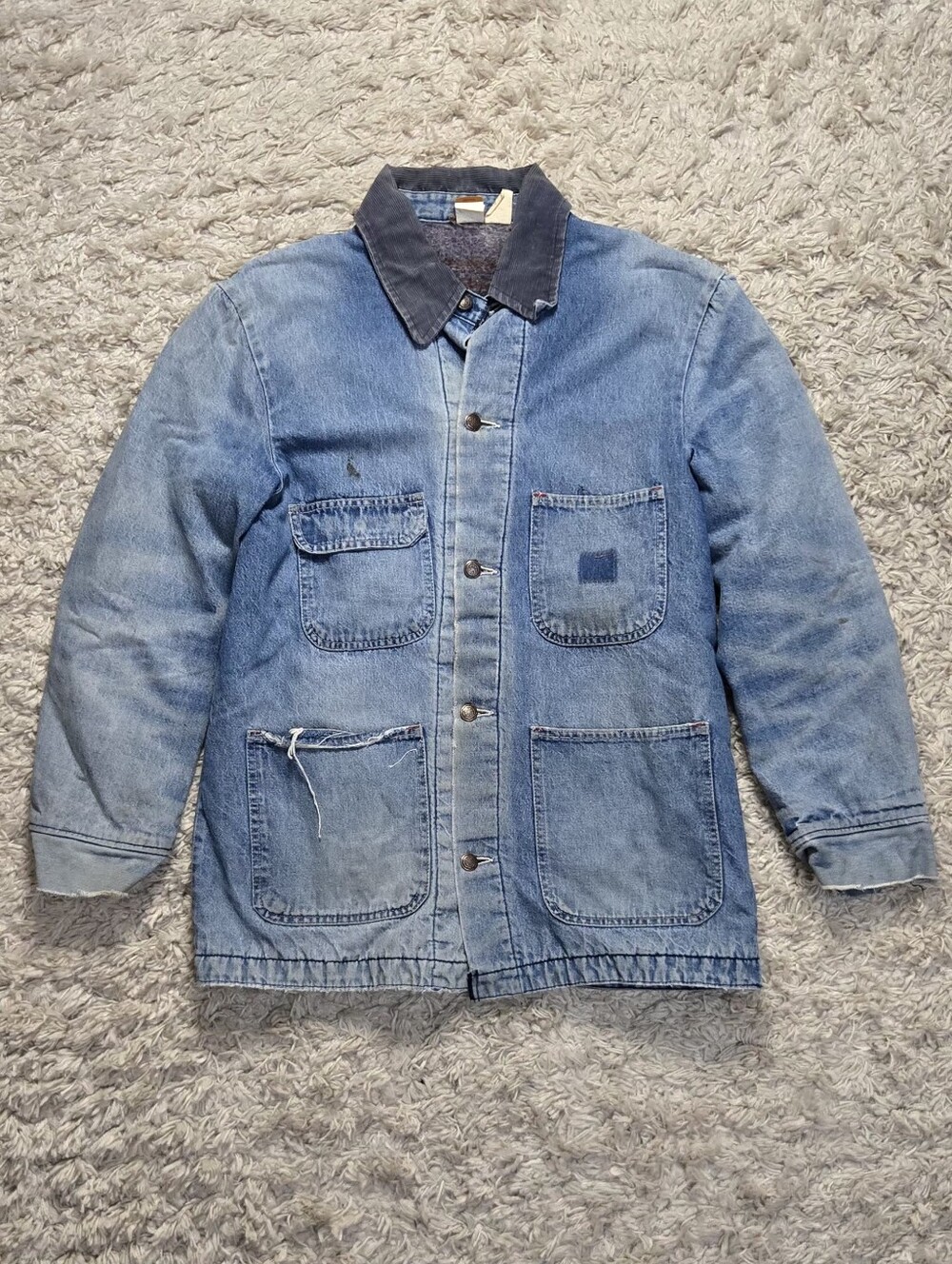 VTG 70s Wrangler Big Ben Faded Denim Blanket Line Chore Coat S 38